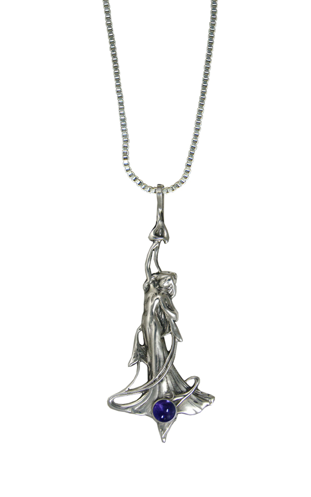 Sterling Silver Victorian Woman Maiden Pendant With Iolite